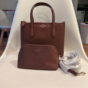 Kate Spade Deep Purple Glitter Tote and Pouch Set